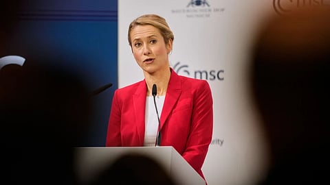 European Union foreign policy chief Kaja Kallas speaks during the Munich Security Conference in Munich, Germany on February 15