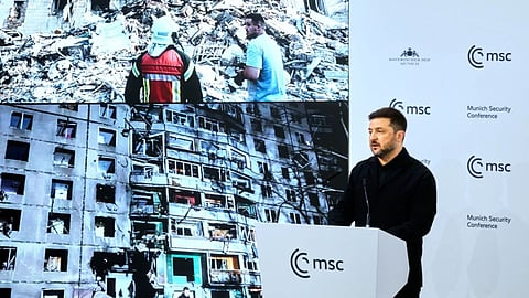 Ukraine President Volodymyr Zelenskyy at the Munich security conference in Munich, Germany.
