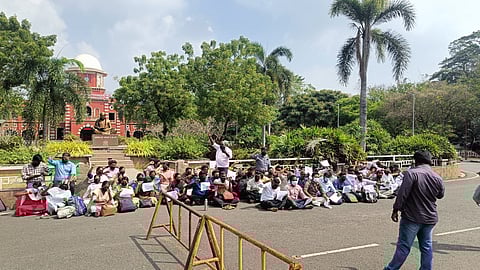 Guest faculties are protesting in the Anna University campus.