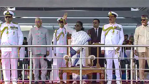 President Droupadi Murmu witnesses the International Fleet Review 2026, at Visakhapatnam