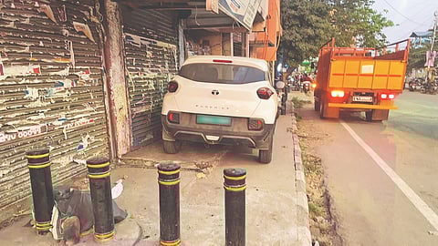 Cars parked on footpaths is a common sight in Perambur and Vysarpadi