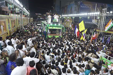 AIADMK general secretary Edappadi Palaniswami at a poll campaign in Ambattur on Saturday