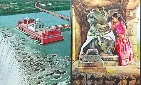 (L-R) Taj Mahal in Niagara falls; Arts