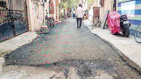 Partially laid road at Nungambakkam’s Vaikundapuram 2nd Street