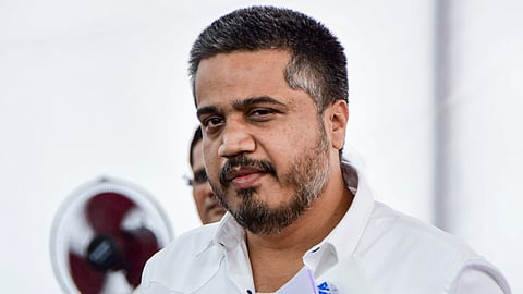 NCP (SP) party MLA Rohit Pawar arrives at Vidhan Bhavan during the Budget session of the Maharashtra Legislative Assembly, in Mumbai, Monday, Feb. 23, 2026 