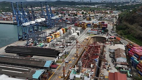 An aerial view of the Balboa terminal, run by CK Hutchison’s Panama Ports Co., after Panama’s government ordered the occupation of the port following a Supreme Court ruling that the concession was unconstitutional, in Panama City, Monday, Feb. 23, 2026.