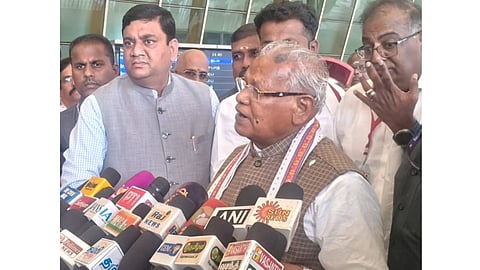 Union Minister for Micro, Small and Medium Enterprises Jitan Ram Manjhi addressing media in Coimbatore on Wednesday 