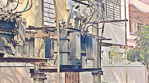 The transformer in question on Palaniappa Nagar Main Road in Madhavaram beckons danger in many ways
