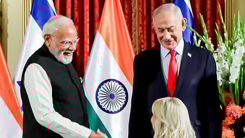 Prime Minister Narendra Modi with his Israeli counterpart Benjamin Netanyahu during their joint press meet, in Jerusalem