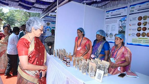 MSSRF chairperson Dr Soumya Swaminathan inspecting one of the stalls at the Fisheries Fair on Thursday (February 26)