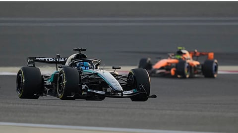 Mercedes driver George Russell of Britain steers his car during a Formula One pre-season test at the Bahrain International Circuit in Sakhir, Bahrain