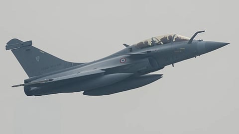 France’s Rafale B twin-seat multirole fighter performs during the Pegase 2024 mission at Halim Perdanakusuma airport in Jakarta, Indonesia, Wednesday, July 24, 2024. 