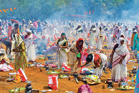 Women devotees prepare Pongala during last year’s festival in Chennai 