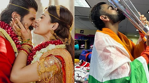 (L) Vijay Deverakonda and Rashmika Mandanna, (R) Virat Kholi