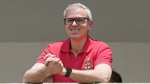 Jammu and Kashmir Chief Minister Omar Abdullah during the fifth day of the Ranji Trophy 2025-26 final cricket match between Jammu and Kashmir and Karnataka, at KSCA Stadium, in Hubballi, Karnataka, Saturday, Feb. 28, 2026