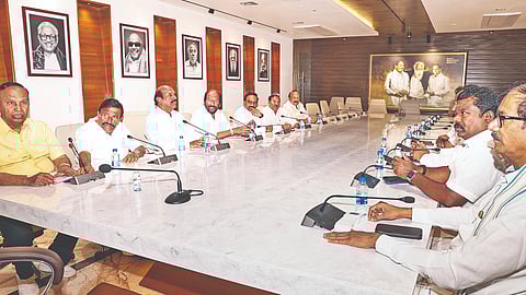 DMK’s committee led by MP TR Baalu discussing seat-sharing
formula with Congress members led by K Selvaperunthagai