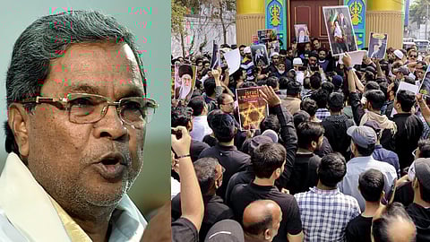 Karnataka CM Siddaramaiah; People from the Muslim community stage a protest against the alleged killing of Iran's Supreme Leader Ali Khamenei in US-Israel strikes, in Hyderbad, Sunday, Mar. 1, 2026