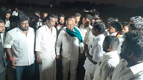 TVK general secretary N Anand inspecting arrangements in Thanjavur.