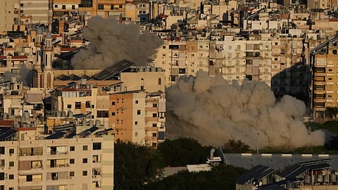 Smoke rises from Israeli airstrikes in Dahiyeh, a southern suburb of Beirut, Lebanon