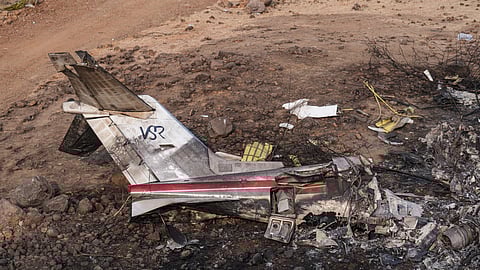Wreckage of the chartered plane carrying Maharashtra Deputy Chief Minister Ajit Pawar lie mangled and burnt after the aircraft crashed during landing near Baramati airport, in Pune district, Maharashtra, Wednesday, Jan. 28, 2026.
