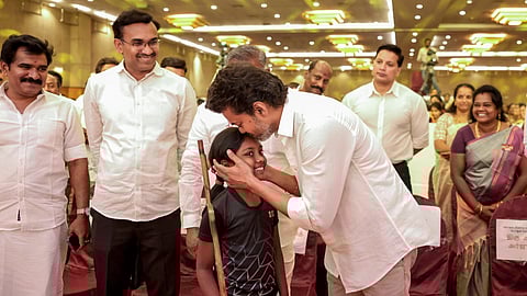 TVK chief Vijay during an event marking the International Women's Day Celebration 2026, in Mamallapuram