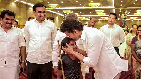 TVK chief Vijay during an event marking the International Women's Day Celebration 2026, in Mamallapuram, Tamil Nadu, Saturday, March 7, 2026