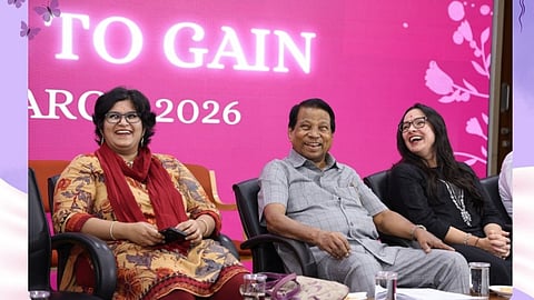 VIT Chancellor G Viswanathan with chief guests at the International Women's Day celebrations held at the varsity campus in Vellore on Tuesday