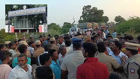 Relatives stage road blockade, inset Central Bureau of Investigation
