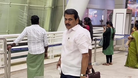 Tamil Nadu Minister V Senthilbalaji at Chennai airport