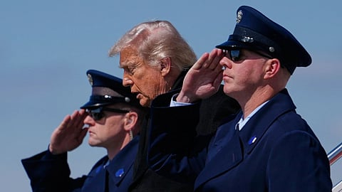 President Donald Trump arrives on Air Force One, Wednesday, March 18, 2026, at Dover Air Force Base, Del., to attend the casualty return for the six crew members of an Air Force refueling aircraft who died when their plane crashed in western Iraq while supporting operations against Iran.