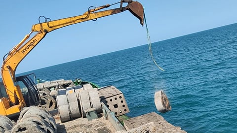 Artificial reefs being dropped into seas off Rameswaram coast