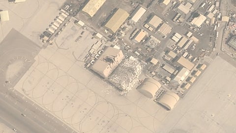 This image from an Airbus Defence and Space’s Pléiades Neo satellite shows damage after Iranian attacks targeting Al Dhafra Air Base in Abu Dhabi, United Arab Emirates