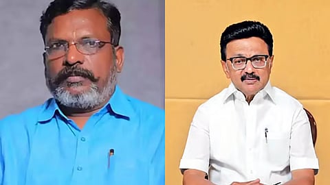 (L) Thol Thirumavalavan, (R) MK Stalin
