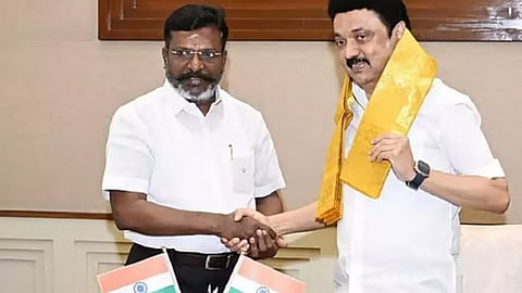 VCK president Thol Thirumavalavan and DMK president M K Stalin 