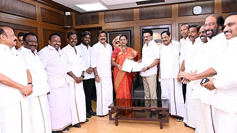 MK Stalin and Premalatha Vijayakant at Anna Arivalayam