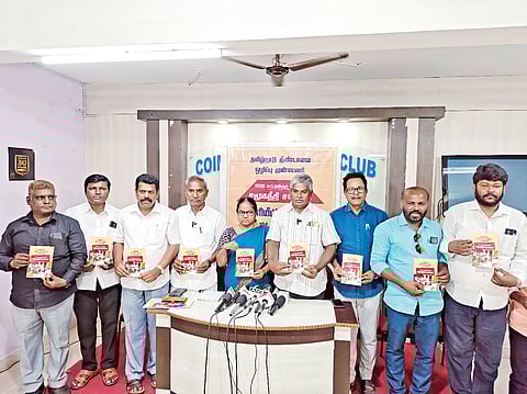 Members of Tamil Nadu Untouchability Eradication Front release manifesto for social justice in Coimbatore