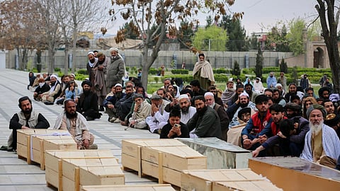 Mourners attend a second mass funeral for victims of an airstrike on a drug rehabilitation center earlier this month, in Kabul, Afghanistan