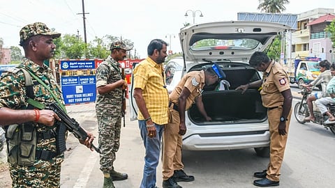  Flying squad inspecting a vehicle in Tiruchy on Friday 