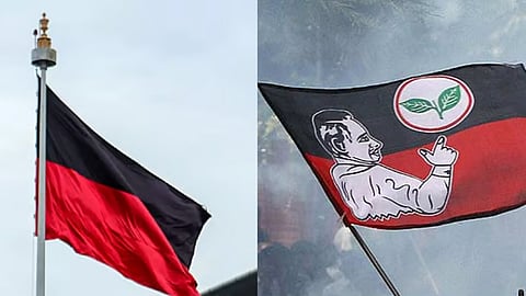 (L) DMK party flag, (R) AIADMK party flag