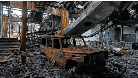 Automobile showroom got destroyed after missile attack in Tehran