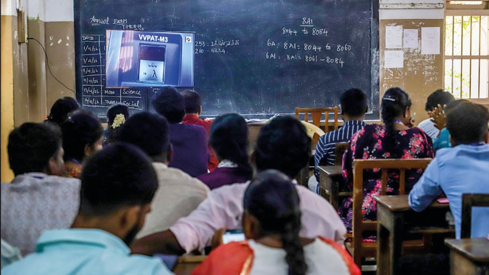 Polling officers during a training session with model polling
booth at a school in Triplicane on March 28
