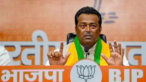 Former tennis player Leander Paes during his joining ceremony at the Bharatiya Janata Party (BJP) headquarters