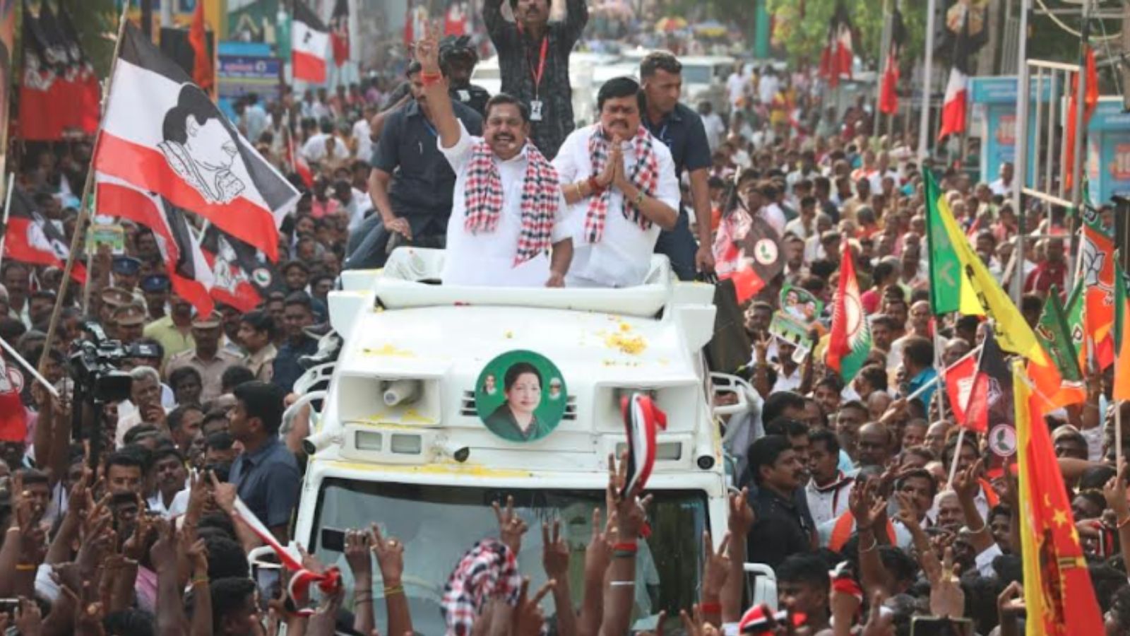 AIADMK chief Edappadi K Palaniswami addressing a poll campaign in Kovilpatti in Thoothukudi district