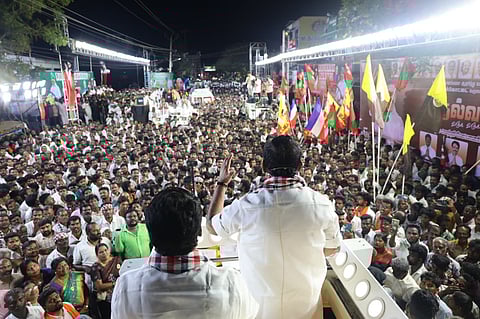 AIADMK general secretary Edappadi Palaniswami addressing a poll campaign in Sivaganga on Wednesday 