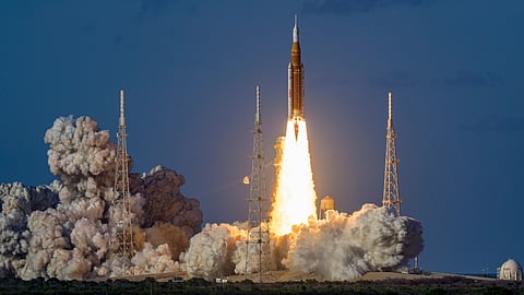 NASA's Space Launch System (SLS) rocket carrying the Orion spacecraft lifts off on the Artemis II mission from the Kennedy Space Center