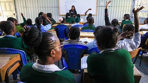 Florida Cherotich teaches Swahili lesson at Greenland Girls School in Kiserian, Kajiado, Kenya