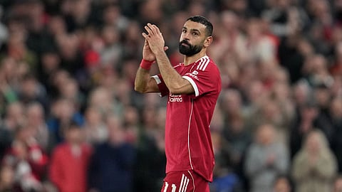 Liverpool's Mohamed Salah leaves the field after substitution during the second leg of the Champions League round of 16 soccer match between Liverpool and Galatasaray, in Liverpool, England, Wednesday, March 18, 2026. 
