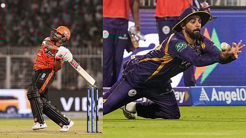 Sunrisers Hyderabad's Nitish Kumar Reddy and Kolkata Knight Riders' Varun Chakravarthy 