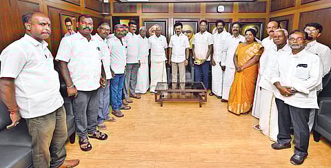 AMMK state-level leader C Gopal joining DMK in the presence of party chief MK Stalin at Anna Arivalayam on Friday