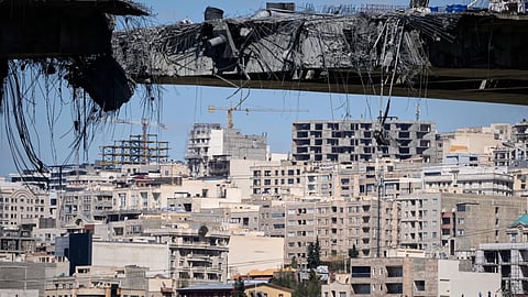 A bridge struck by US airstrikes on Thursday is seen in the town of Karaj, west of Tehran, Iran